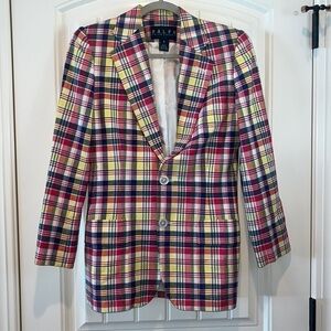 RALPH Ralph Lauren colorful cotton plaid button blazer preppy country club sz 6